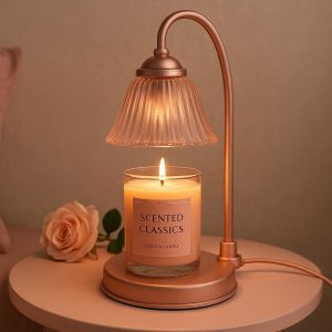 11 Romantic Rose Gold Candle Warmer Lamp with Glass Shade Electric Wax Melter for Scented Candles Decorative Bedside Table Lamp for Women Pink