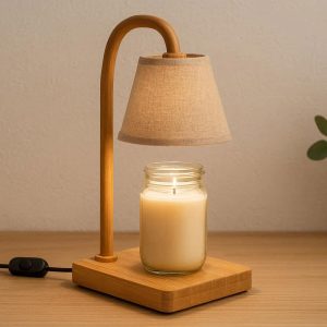 13 Bamboo Base Candle Warmer Lamp with Fabric Shade Electric Wax Melter for Jar Candles Dimmable Table Lamp for Natural Eco Friendly Home Decor