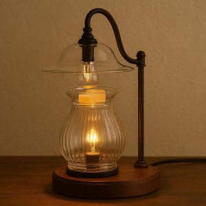 2 Vintage Glass Candle Warmer Lamp with Wooden Base Electric Wax Melt Burner for Scented Candles Home Decor Fragrance Lamp with 2 Bulbs