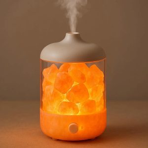 21 Salt Lamp Essential Oil Diffuser 2 in 1 Ultrasonic Aromatherapy Mist Maker with Natural Himalayan Pink Salt Crystals and Dimmer Light Orange