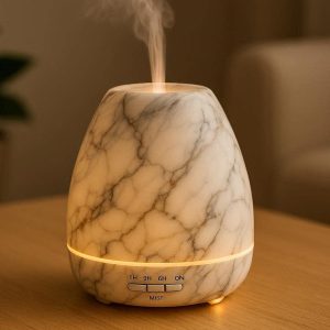 24 Marble Pattern Essential Oil Diffuser Lamp Ultrasonic Aromatherapy Mist Maker with 4 Timer Settings and Warm LED Light for Luxury Home