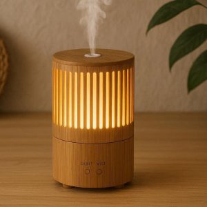 26 Bamboo Essential Oil Diffuser Lamp Eco Friendly Desktop Aromatherapy Mist Maker with Warm Light and Auto Shut Off for Natural Home Decor