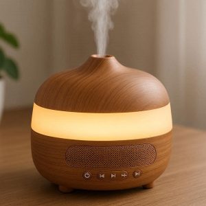 27 Bluetooth Speaker Essential Oil Diffuser Lamp 3 in 1 Desktop Mist Maker with Music Player and Night Light for Relaxation Yoga Spa Wood