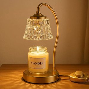 3 Crystal Candle Warmer Lamp with Dimmable Switch Luxury Electric Wax Melter for Jar Candles Decorative Table Lamp for Bedroom Living Room Gold