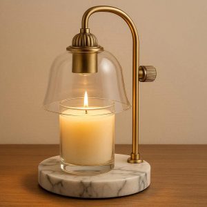 5 Marble Base Candle Warmer Lamp with Glass Shade Luxury Electric Candle Melter for Home Decor Dimmable Table Lamp for Bedroom Safe Fragrance