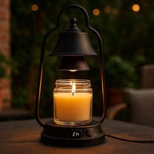 6 Lantern Style Candle Warmer Lamp with Auto Off Timer Electric Wax Melt Burner for Scented Candles Vintage Metal Table Lamp for Outdoor Patio